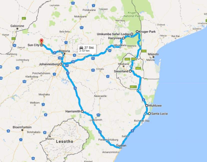 Reiseroute Südafrika für zwei Wochen