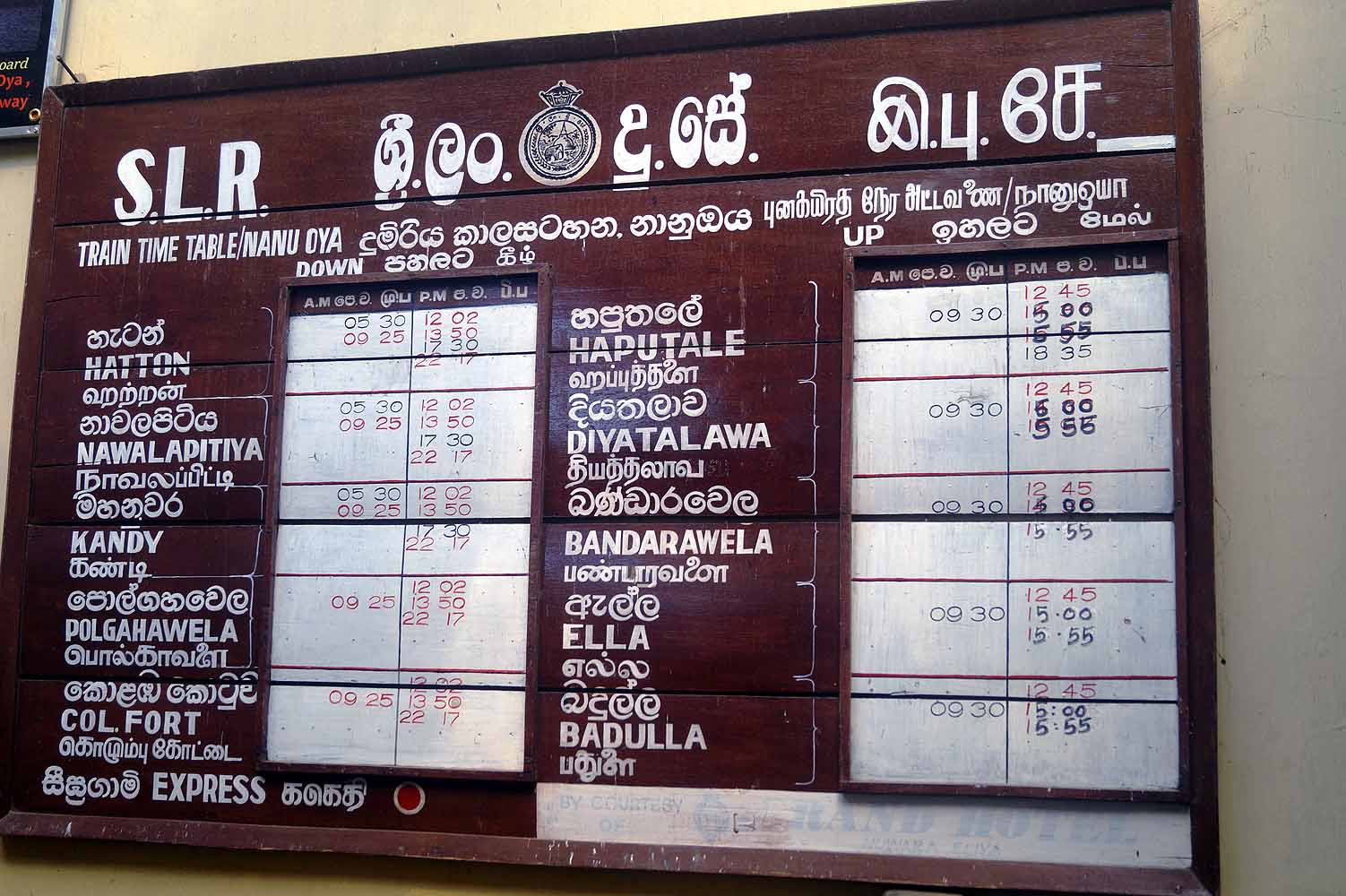 Zugfahrplan in Sri Lanka