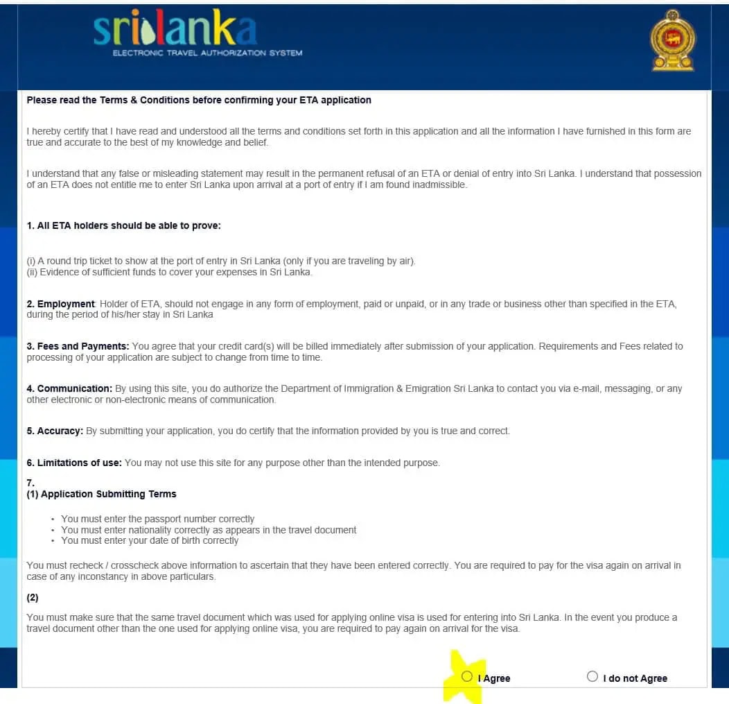 Terms Sri Lanka Visum