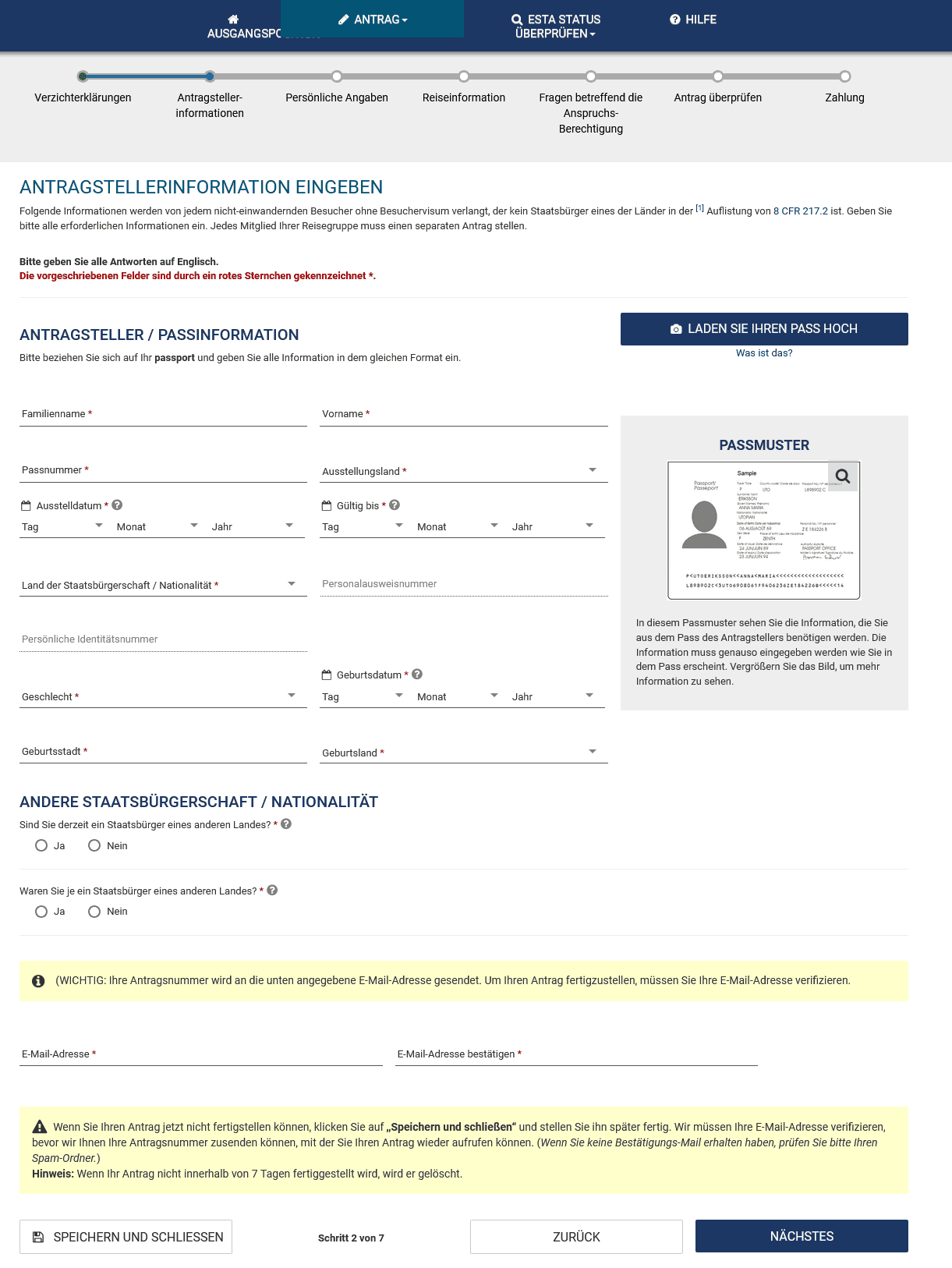 Screenshot des kambodschanischen e-Visum-Antrags mit persönlichen Angaben und Dokumenten-Upload